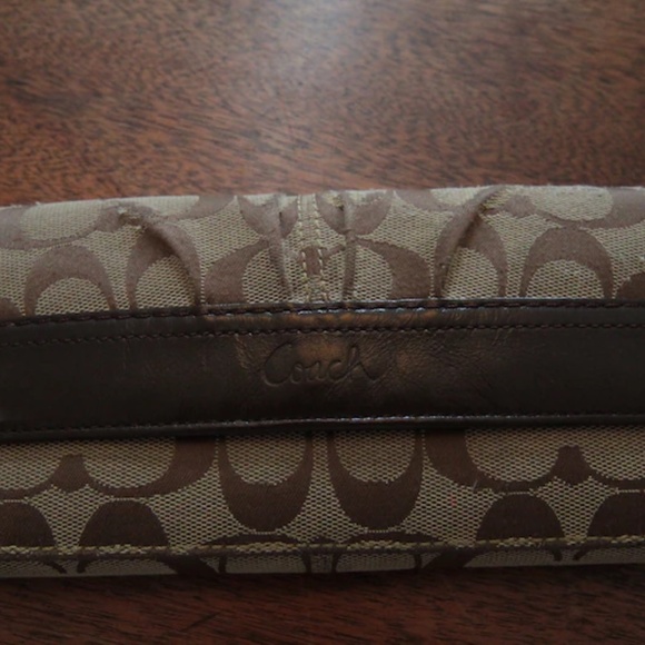 2000's Coach Trifold Signature Fabric and Brown Leather Wallet - Picture 1 of 5
